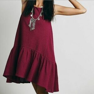 NWOT: Free People Boho Burgundy Open Back Asymmetrical Hem Midi Dress Size Small